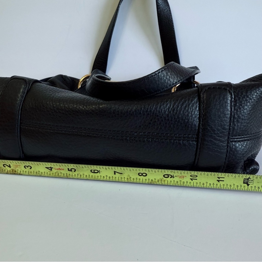 Michael Kors Fulton Black Pebbled Leather Large Satchel Shoulder Bag Gold HW - Picture 5 of 11